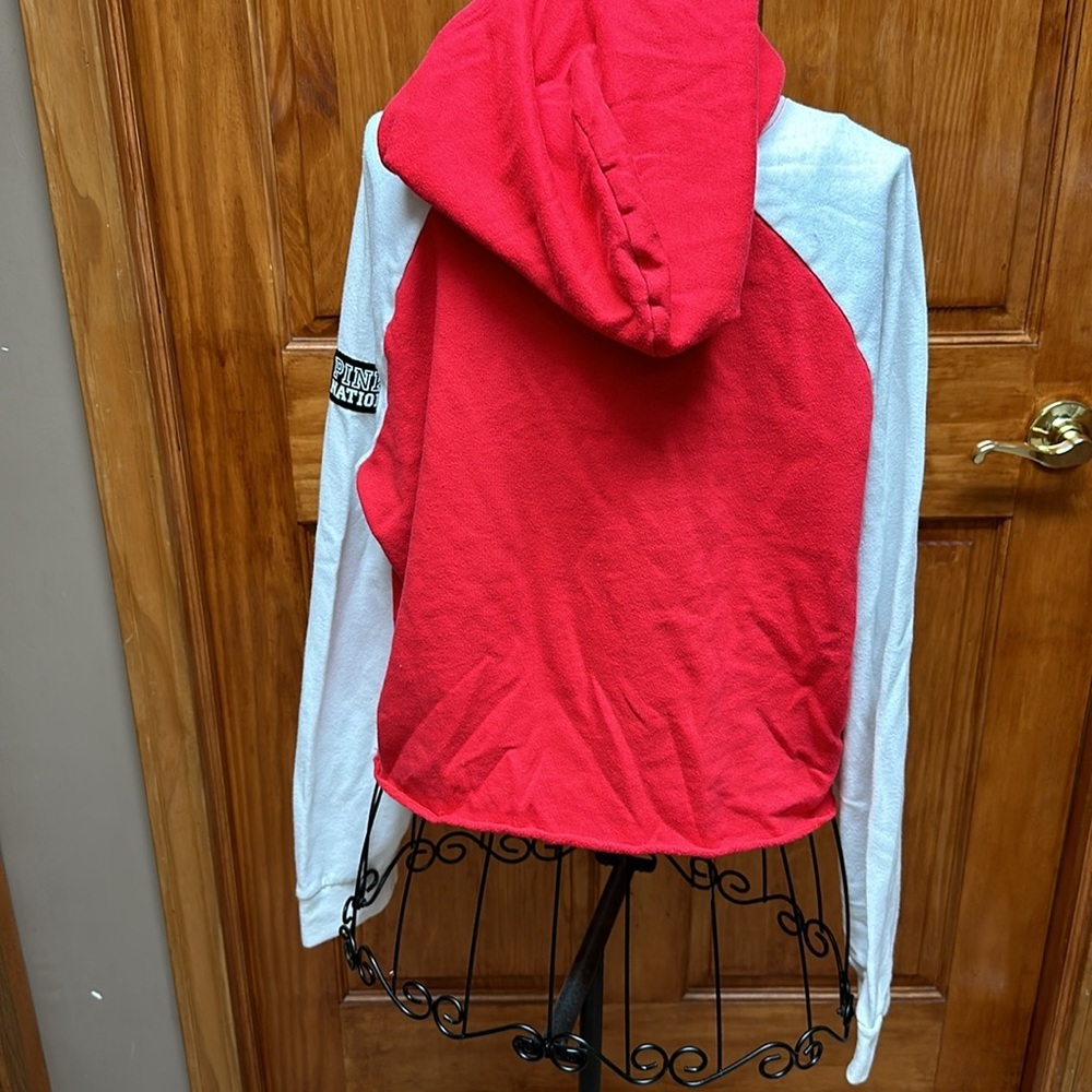 Victoria's Secret Pink Nation Womens White Red Cropped Pullover Hoodie - Picture 7 of 7